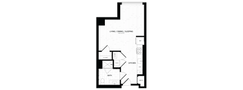 a floor plan for a small apartment with a bedroom and living room