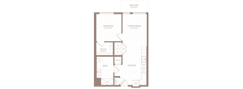 a floor plan of a bedroom apartment with a bathroom and a kitchen