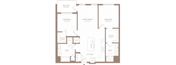 a floor plan of an apartment with a bedroom and a living room