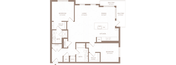 a floor plan of a bedroom apartment with a kitchen and a living room