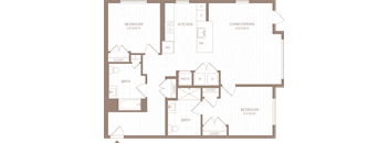 a floor plan of a house with an open floor plan with bedrooms and a kitchen