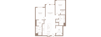 a floor plan of a bedroom apartment with a bathroom and a kitchen