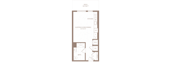 a floor plan of a house with a bedroom and a kitchen