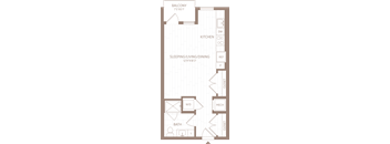 a floor plan of a small apartment with a bedroom and a bathroom
