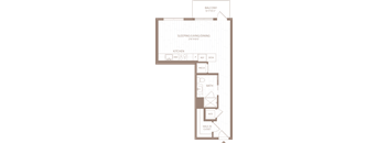 a floor plan of a small house with a bathroom and a kitchen
