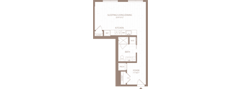 a floor plan of a small house with a kitchen and a living room