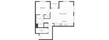 a floor plan of a bedroom apartment with a kitchen and a living room
