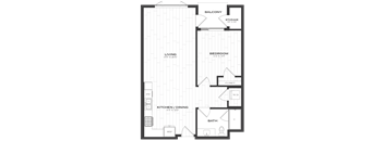 a floor plan of a small apartment with a bedroom and a bathroom