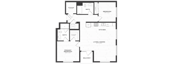 a floor plan of a bedroom apartment with a bathroom and a kitchen