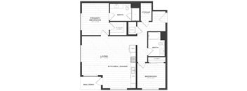 a floor plan of a bedroom apartment with a kitchen and a living room
