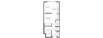 a floor plan of a small house with a bathroom and a kitchen