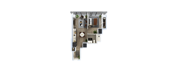 Rendering of a one bedroom one bathroom apartment