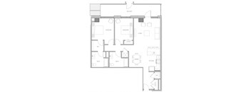 a floor plan of a residence with a bedroom and a living room