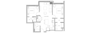 a floor plan of an apartment with a bedroom and a living room