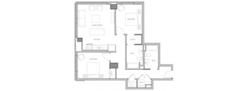 a floor plan of a house with a bedroom and a living room