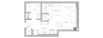 a floor plan of a small apartment with a bedroom and a living room