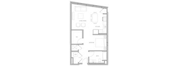 a floor plan of a small house with a bedroom and a living room