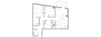a floor plan of a residence with bedroom and living room