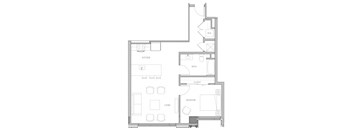 a floor plan of a small house with a bedroom and a living room