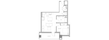 a floor plan of a house with a bedroom and a living room