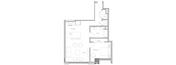 a floor plan of a small house with a bedroom and a living room
