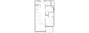 a floor plan of a small house with a bedroom and a living room