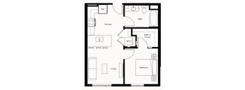 a floor plan of a small house with a bedroom and a living room