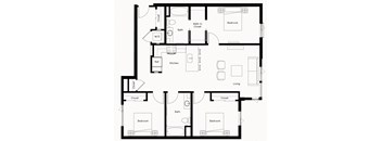 a floor plan of a residence with an open floor plan with a bedroom and kitchen