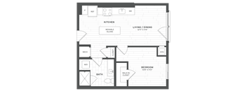 a floor plan of a living room and kitchen