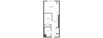 a floor plan of a small apartment with a bedroom and a bathroom