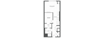 a floor plan for a small apartment with a bathroom and a bedroom