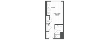 a floor plan of a small house with a bathroom and a bedroom