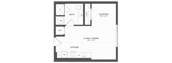 a floor plan of a small house with a kitchen and a living room