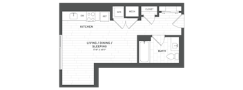 a floor plan of a small house with a bathroom and a bedroom
