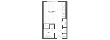 a floor plan of a small apartment with a bedroom and a bathroom