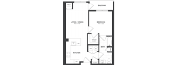 A floor plan of a home with a living room, dining room, kitchen, and bedrooms.