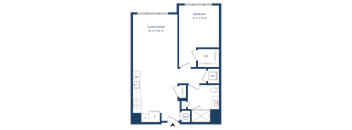 A floor plan of a house with a living room, dining room, bedroom, and bathroom.