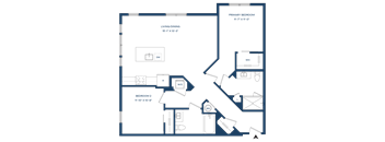 A floor plan of a house with a living room, dining room, and two bedrooms.
