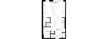 A black and white image of a floor plan for a living and dining area.