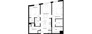 A black and white floor plan of a house with labeled rooms.