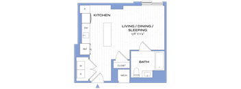 A floor plan of a house with a kitchen, living room, dining room, bathroom, and bedrooms.