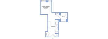 A floor plan of a house with a living, dining and sleeping area.