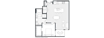 A black and white floor plan of a house with a living room, dining room, kitchen, and bathrooms.