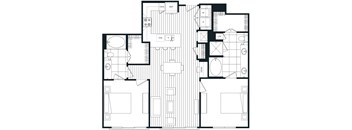 A black and white floor plan of an apartment with labeled rooms.