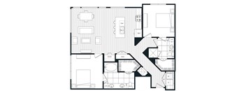 A black and white floor plan of a house with labeled rooms.