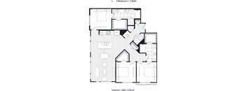 A black and white floor plan of a 3 bedroom 2 bath apartment.