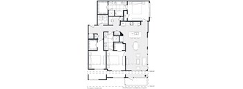 A black and white floor plan of an apartment with various rooms and spaces labeled.