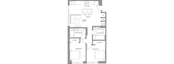 A floor plan of a house with labeled rooms such as kitchen, bathroom, and bedroom.