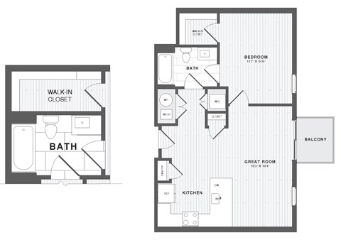 A floor plan of a house with a bathroom and a walk-in closet.