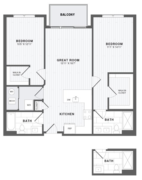 A black and white image of a floor plan for a balcony apartment.